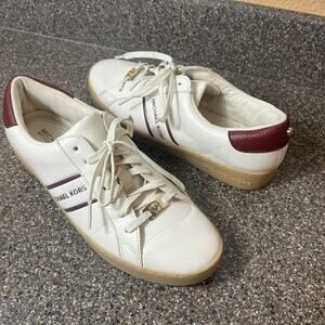Michael Kors Irving Women's 9M Shoes Sneakers Cream/Red Faux Leather Lace Up Low
